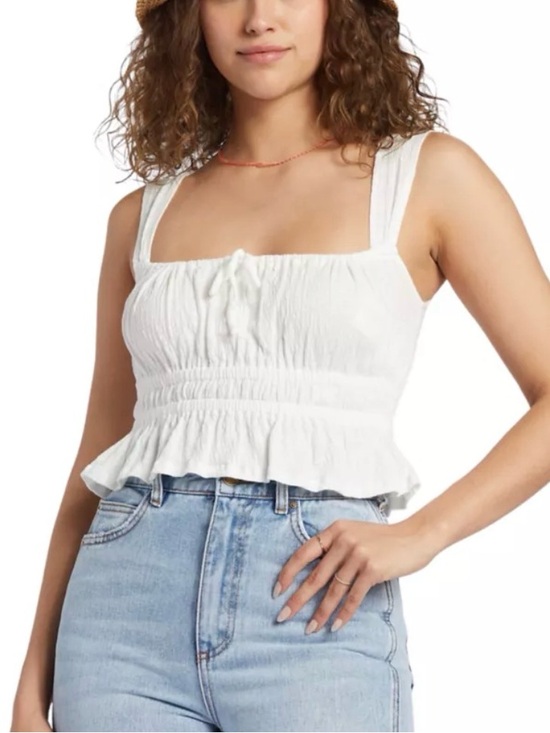 Billabong Tops - Billabong White Smocked Square-Neck Tank Top